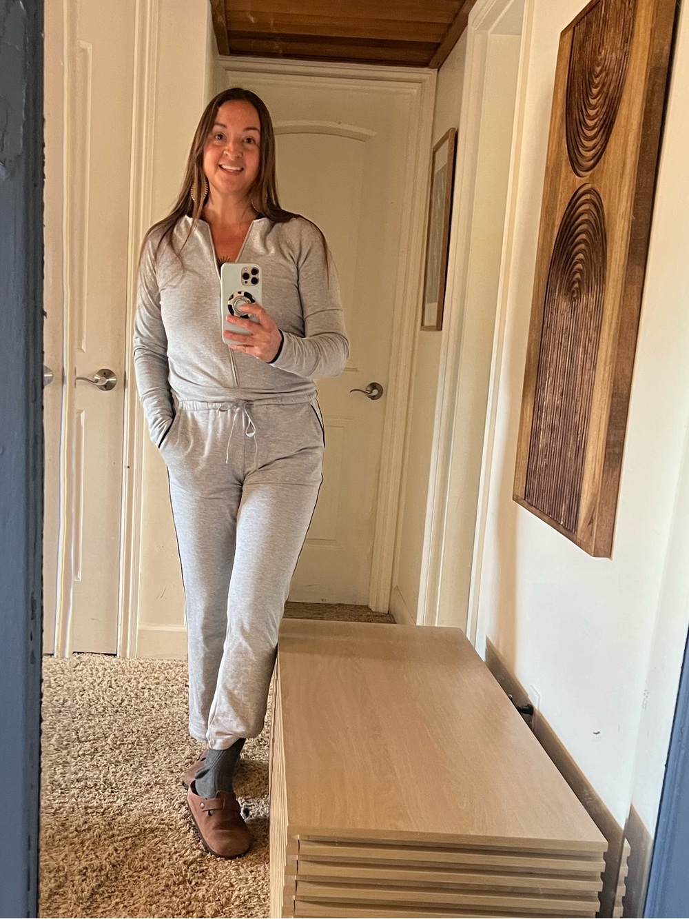 Casual Grey Women's Zip-Front Jumpsuit with Drawstring Waist Medium